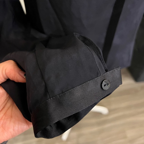 Maje Navy Blue Buttoned SILK  Blouse with Mandarin Collar - Picture 11 of 12